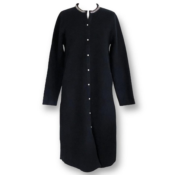 Sweaters - Luxury Womens Black Mink Cashmere Duster Cardigan US Sz 6 Beaded Coatigan Jacket